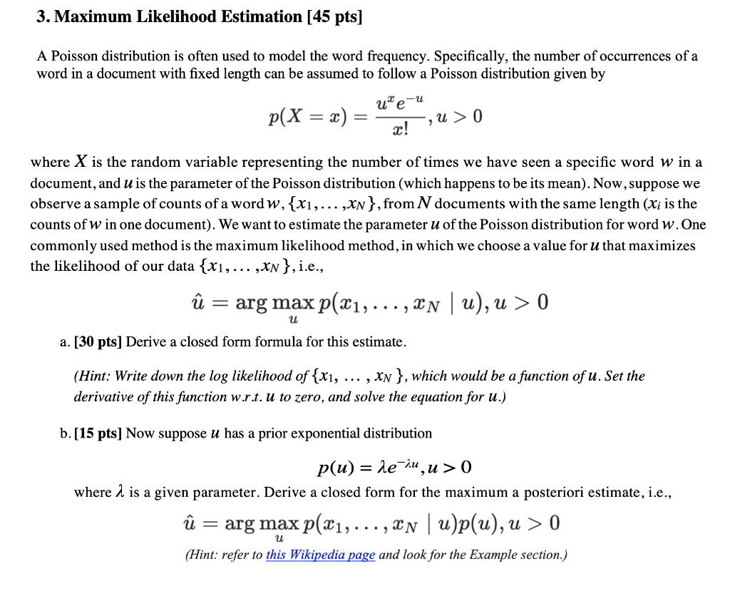 3 Maximum Likelihood Estimation 45 Pts A Poisson Chegg Com