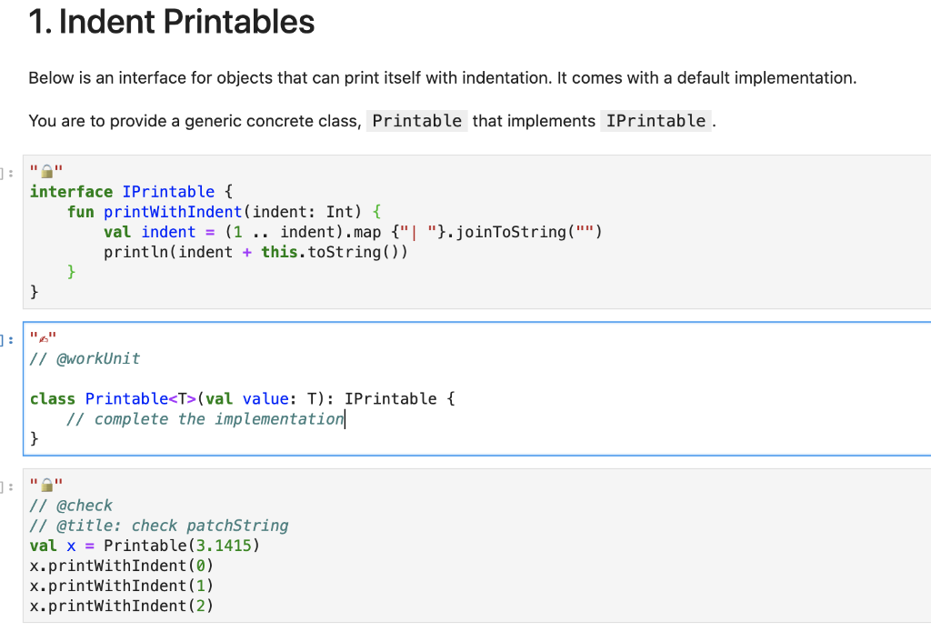 Solved 1. Indent Printables Below is an interface for | Chegg.com