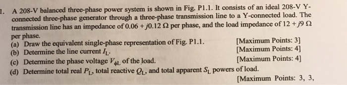 Solved A 208-V balanced three-phase power system is shown in | Chegg.com