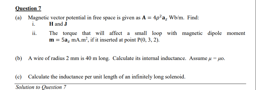 Solved (a) Magnetic Vector Potential In Free Space Is Given | Chegg.com