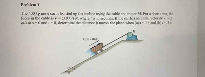 Solved Problem 1 The 400 kg mine car is hoisted up the | Chegg.com