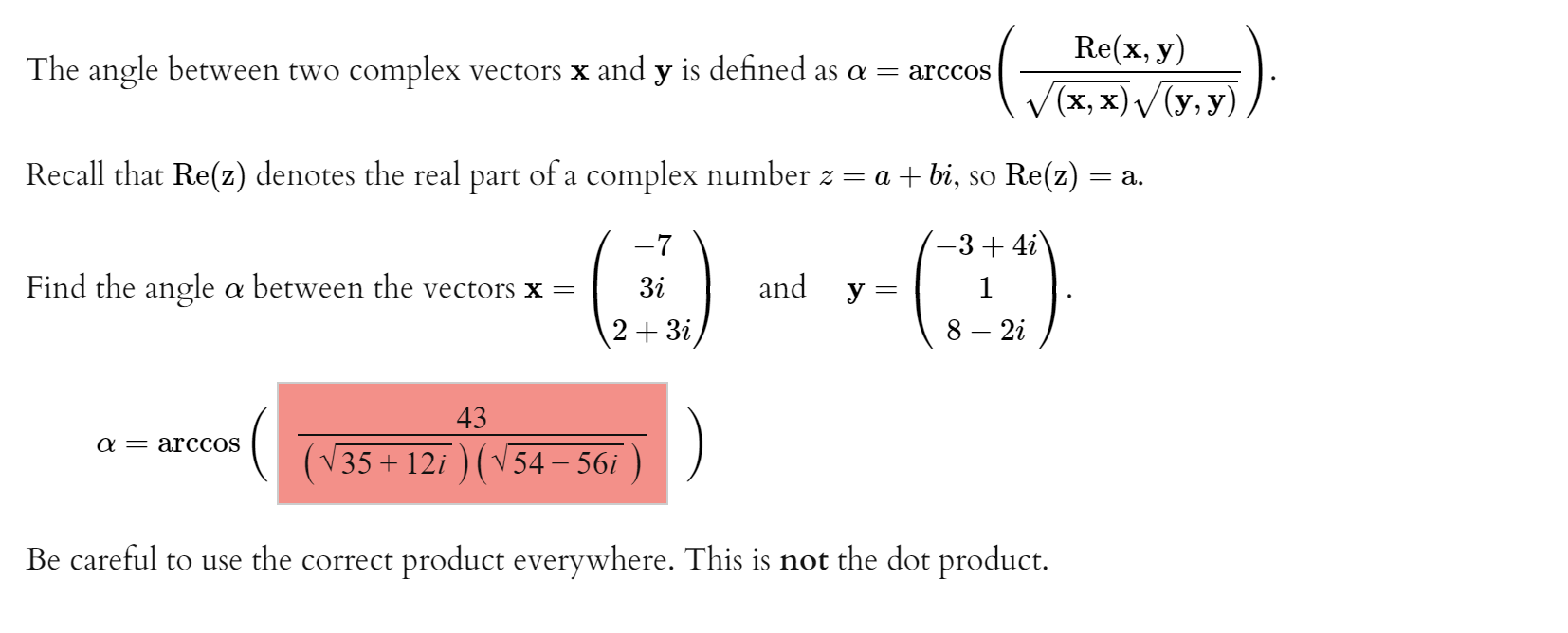 Solved The Angle Between Two Complex Vectors X And Y Is D Chegg Com