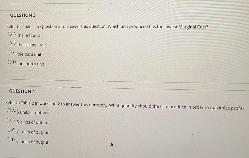 Solved QUESTION 2 Use the information in Table 2 below to | Chegg.com