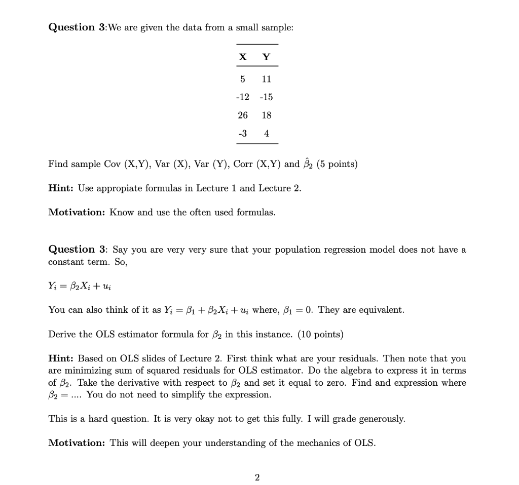 Solved Question 3:We are given the data from a small sample: | Chegg.com