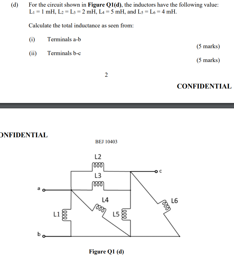 Solved (d) For the circuit shown in Figure Q1(d), the | Chegg.com