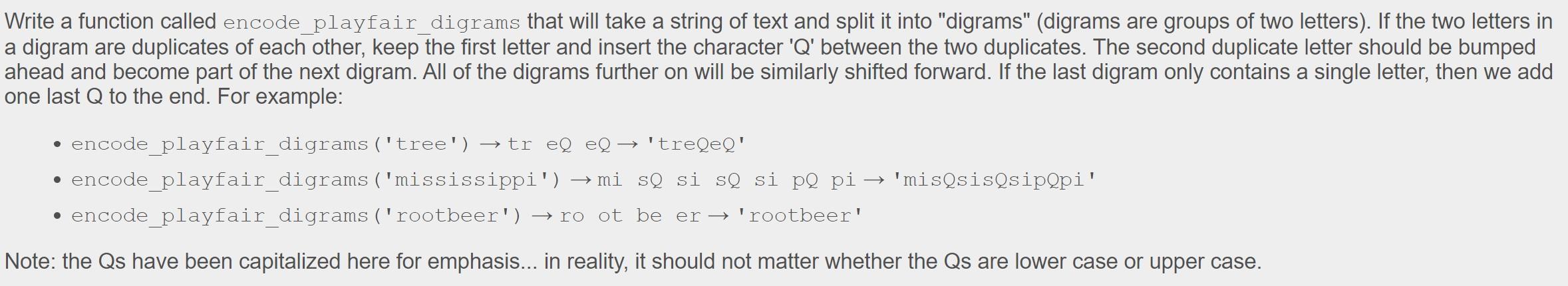Solved Write a function called encode_playfair_digrams that | Chegg.com
