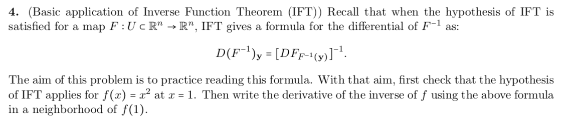 Solved 4. (Basic application of Inverse Function Theorem | Chegg.com