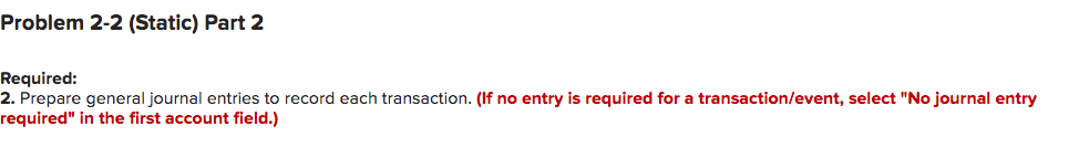 Solved Required information Problem 2-2 (Static) Accounting | Chegg.com