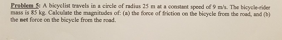 Solved Problem 5: A bicyclist travels in a circle of radius | Chegg.com