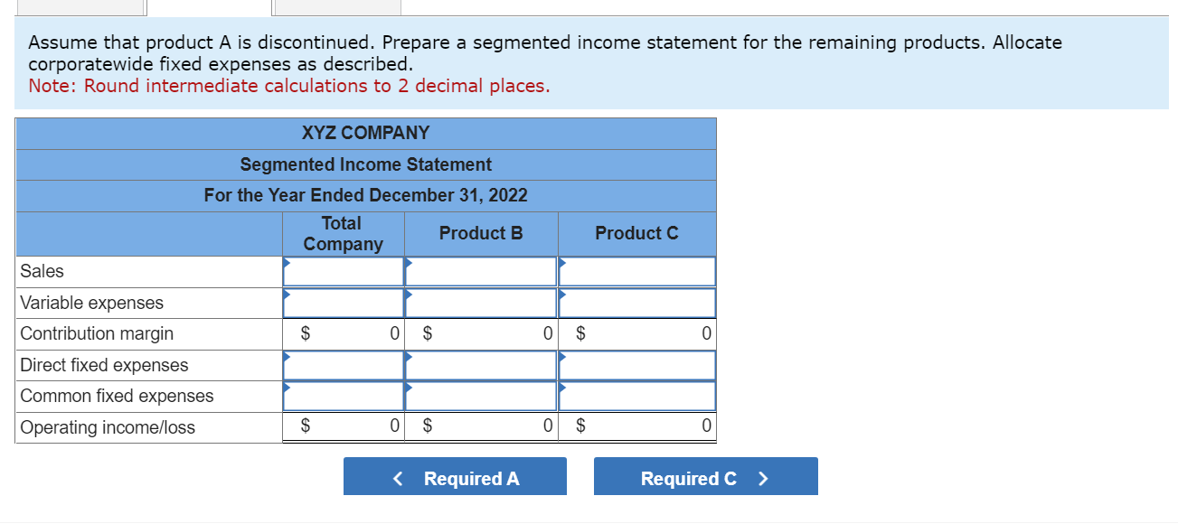 Solved The segmented income statement for XYZ Company for | Chegg.com