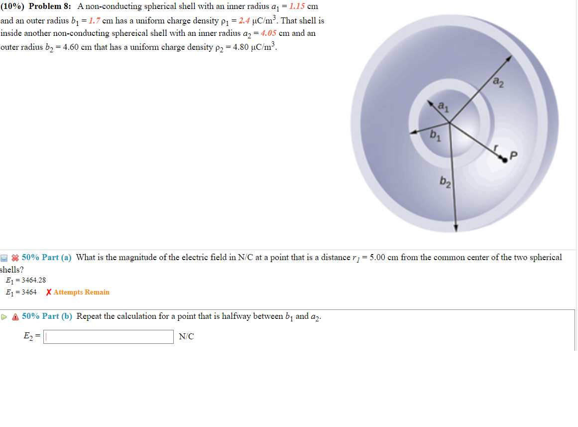Solved (10%) Problem 8: A non-conducting spherical shell | Chegg.com
