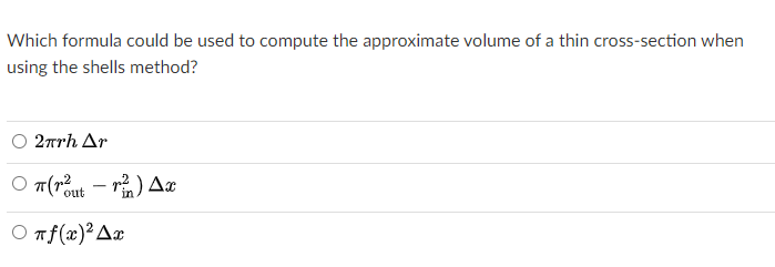 Approximating Shell Calculus 2 Solved Which formula could be used to compute the | Chegg.com