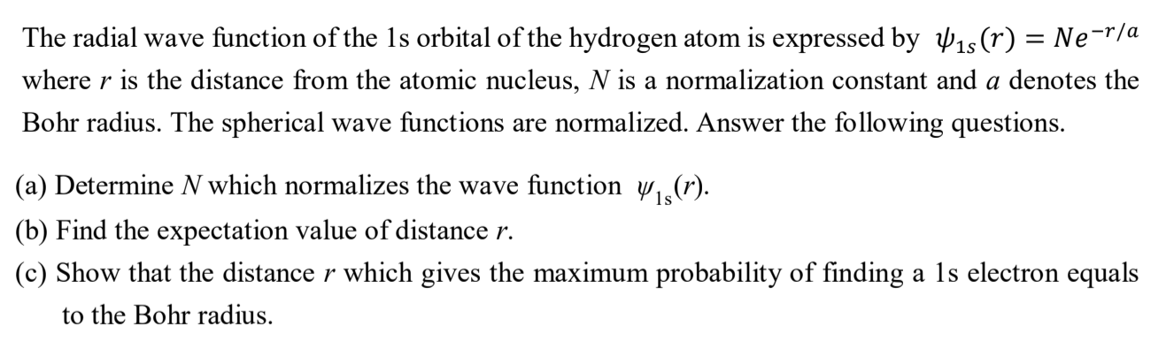 Solved The radial wave function of the 1s orbital of the | Chegg.com