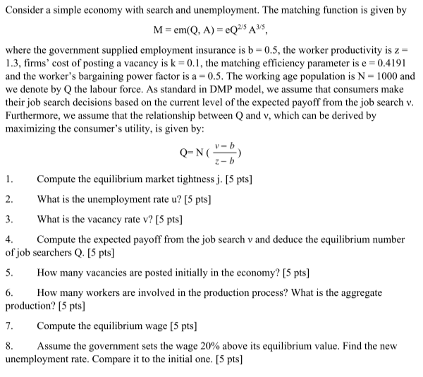 Solved V-b 2-b Consider A Simple Economy With Search And | Chegg.com