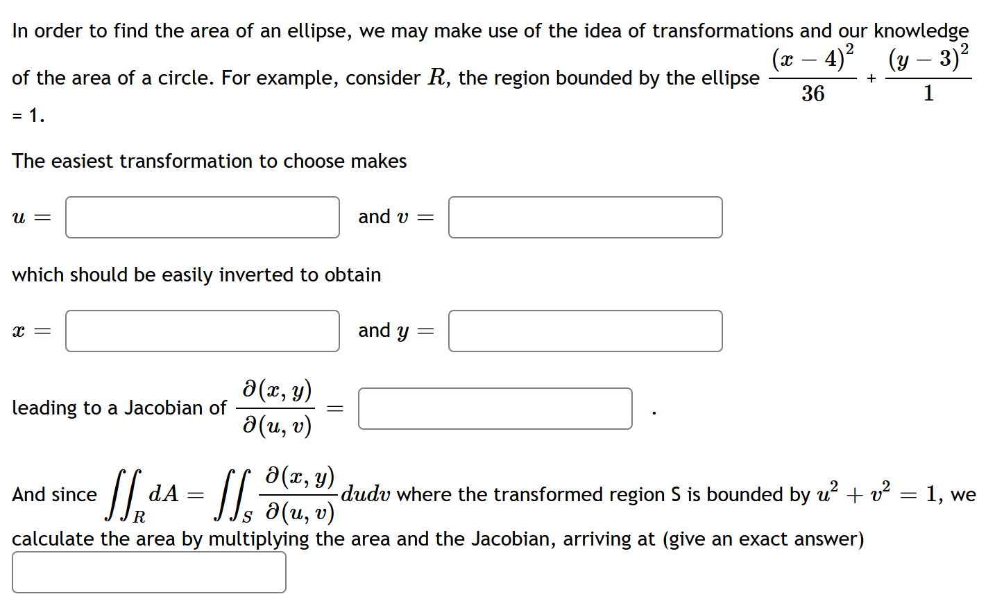 Solved In order to find the area of an ellipse, we may make | Chegg.com