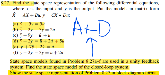 Solved Find the state space representation of the following | Chegg.com