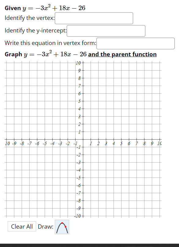 y x 2 10x 26 vertex