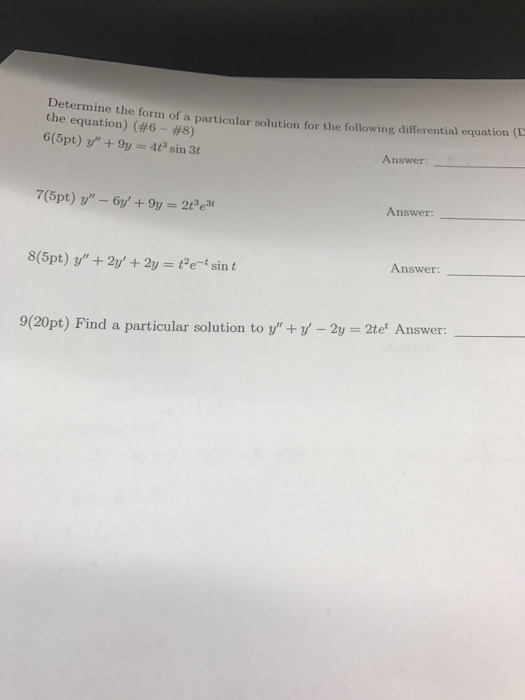 Solved Determine the form of a particular solution for the | Chegg.com