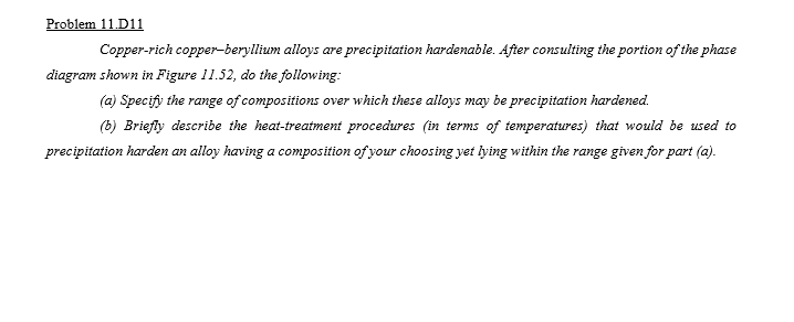 Problem 11.D11 Copper-rich Copper-beryllium Alloys | Chegg.com