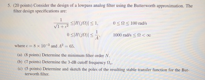 Solved 5. (20 points) Consider the design of a lowpass | Chegg.com