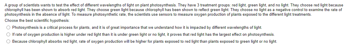 hypothesis on photosynthesis