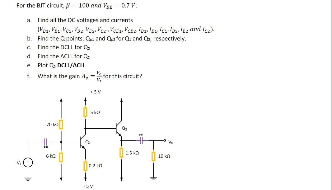 Solved For The Bjt Circuit Ss 100 And Vbe 0 7 V A C Chegg Com