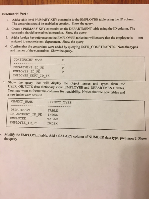 Solved Practice 11 Part 1 I. 2. 3. 4. Add a table level | Chegg.com