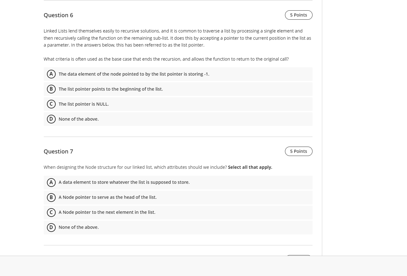 Solved Question 6 5 Points Linked Lists lend themselves | Chegg.com