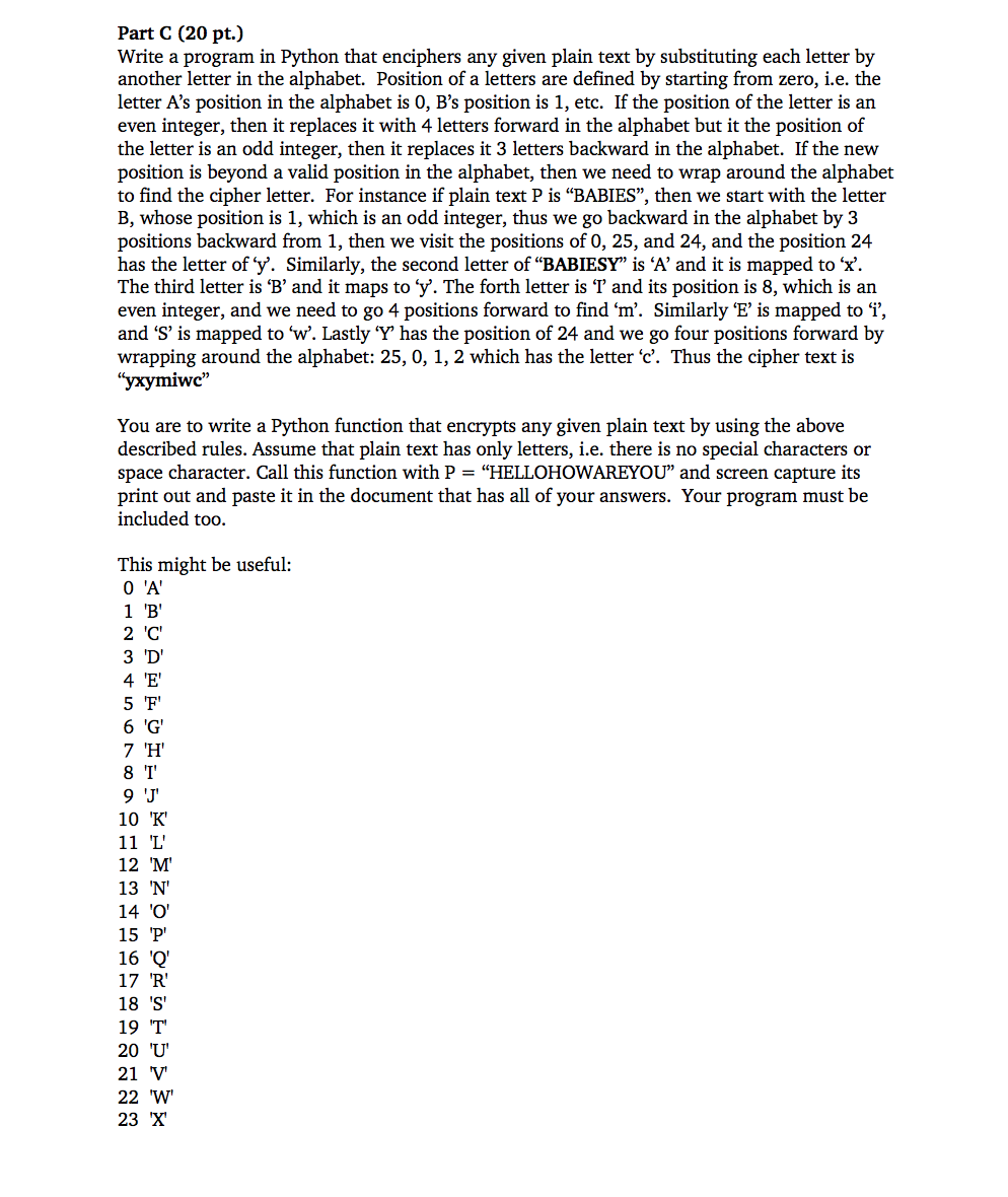 Solved Part C 20 Pt Write A Program In Python That Chegg Com