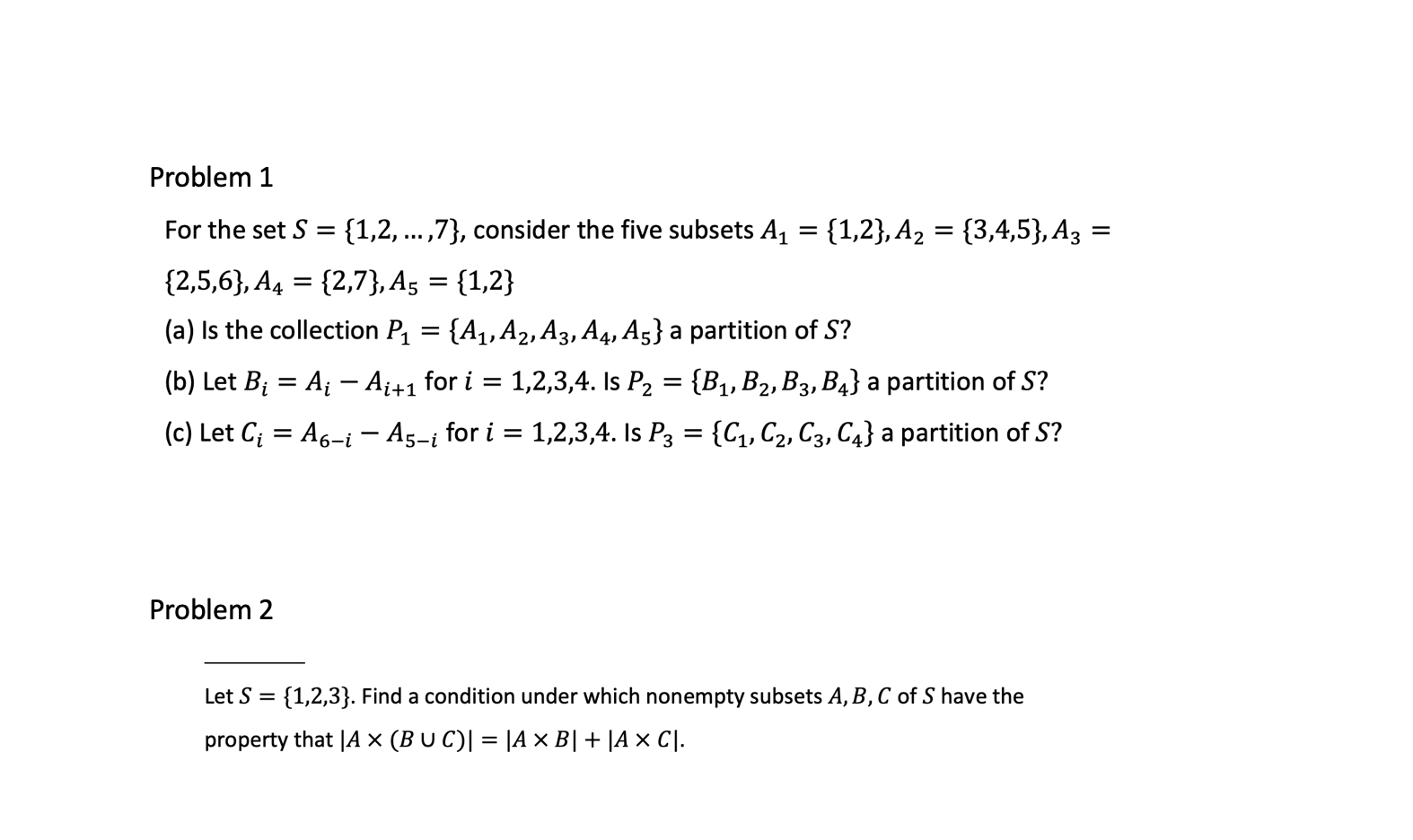 Solved Problem 1 = = = = For the set S = {1,2, ...,7}, | Chegg.com