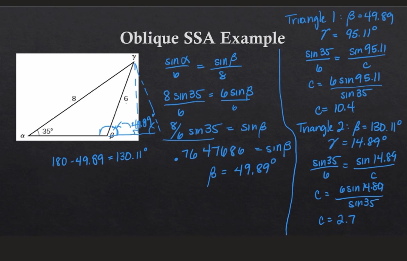 Solved Sin 35 Sin 95.1) Triangle 1: p=49.89 Oblique SSA | Chegg.com