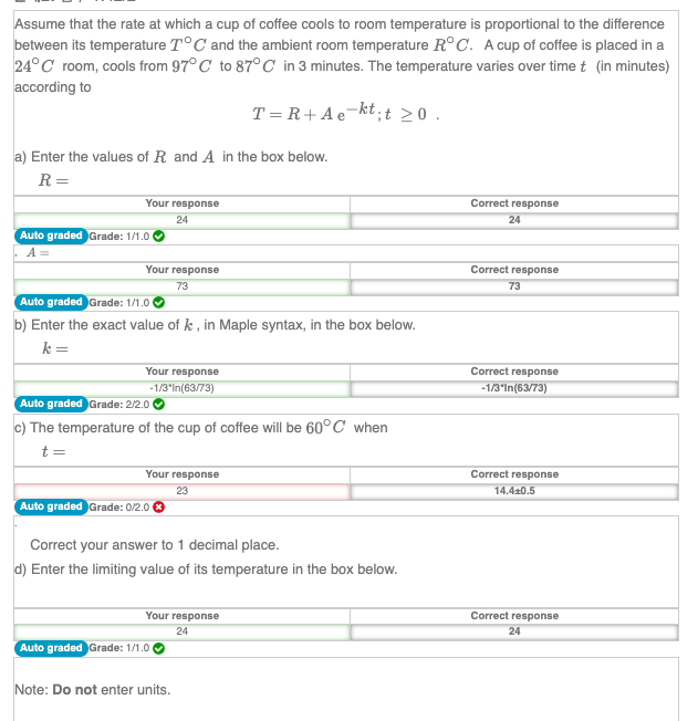 Solved Assume that the rate at which a cup of coffee cools