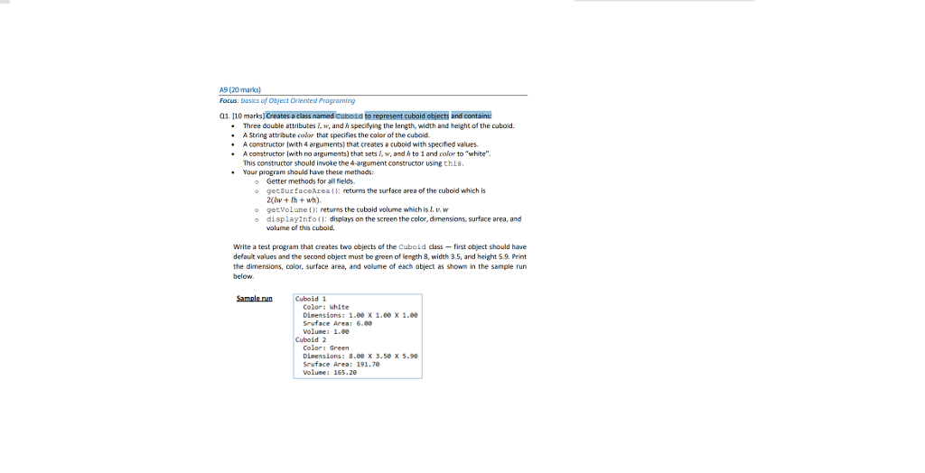 Solved 01. [10 marksl Creates a class named Cuboid to | Chegg.com