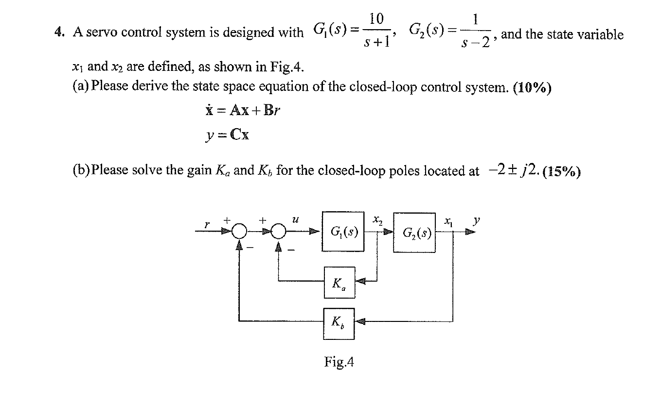 Solved 2 $-2: 10 1 4. A servo control system is designed | Chegg.com