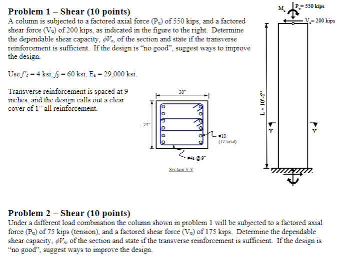 Problem 1 Shear (10 points) A column is subjected to