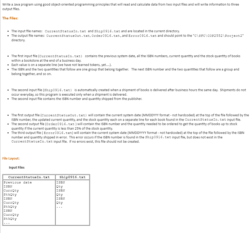 Write a Java program using good object-oriented | Chegg.com