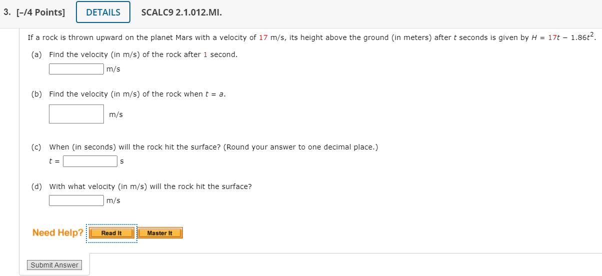 Solved 3. [-14 Points] DETAILS SCALC9 2.1.012.MI. If a rock