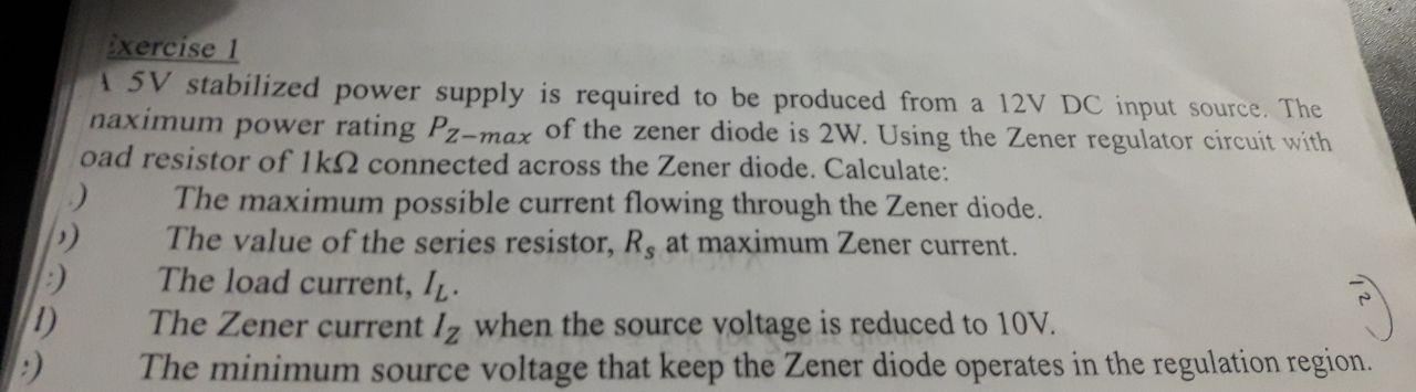 Solved exercise 1 1 5V stabilized power supply is required | Chegg.com