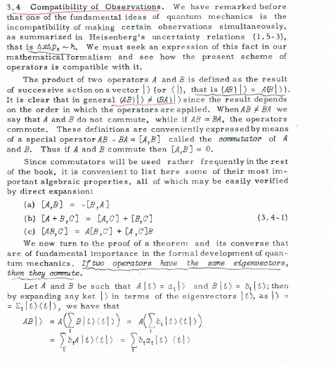 3,4 Compatibility of Observations. We have remarked before that one of the fundamental ideas of quantum mechanics is the inco