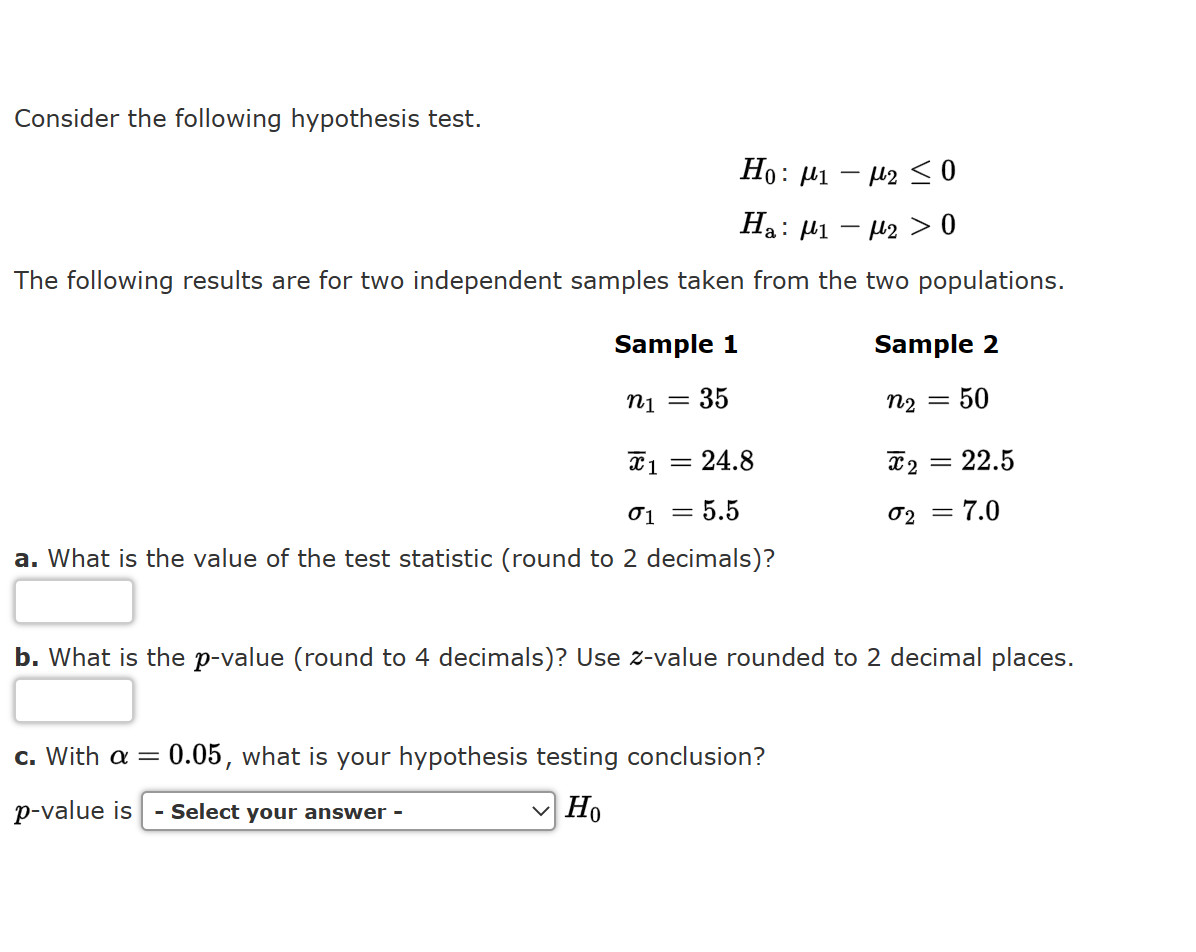 Solved Consider the following hypothesis test. | Chegg.com