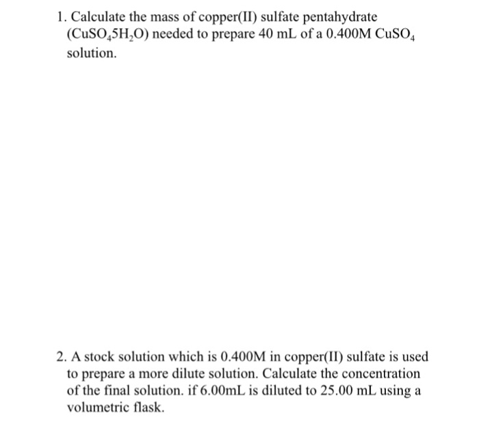 Solved Calculate the mass of copper (II) sulfate