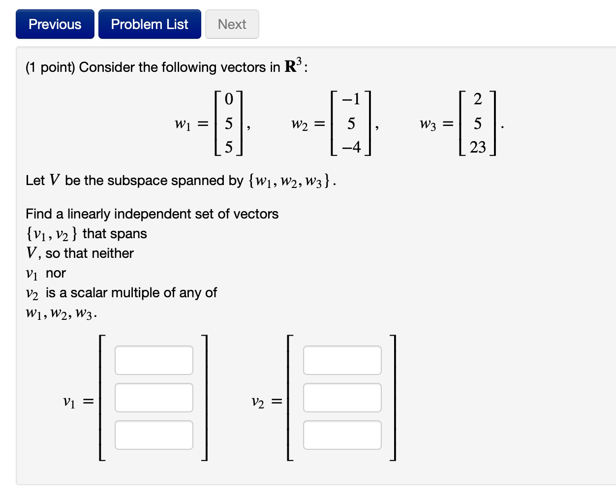 Solved Previous Problem List Next (1 point) Consider the | Chegg.com