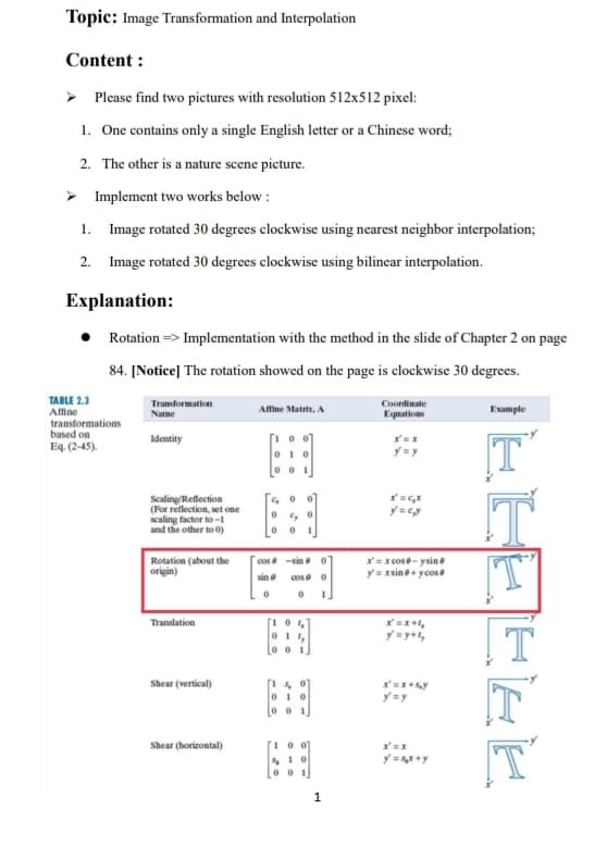 Topic: Image Transformation and Interpolation Content | Chegg.com