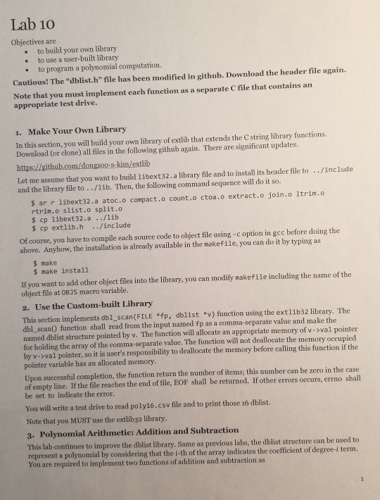 Solved Lab 10 Objectives are . to build your own library to | Chegg.com