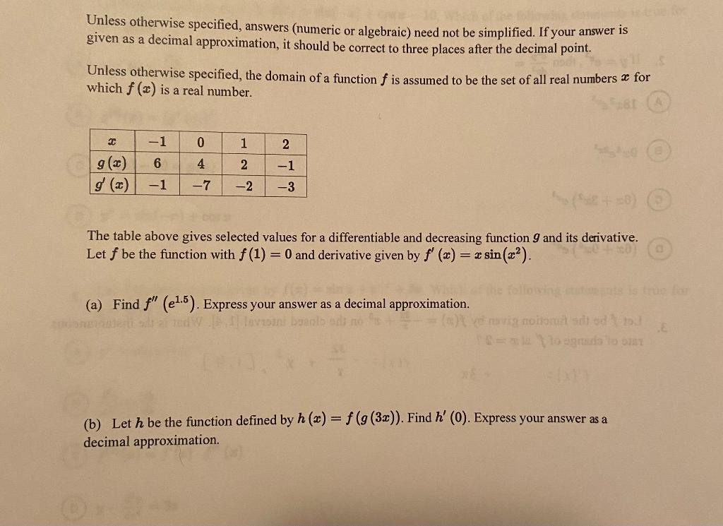 Solved Unless Otherwise Specified Answers Numeric Or Chegg Com