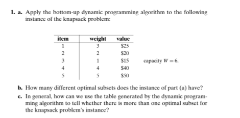 Solved 1. a. Apply the bottom-up dynamic programming | Chegg.com