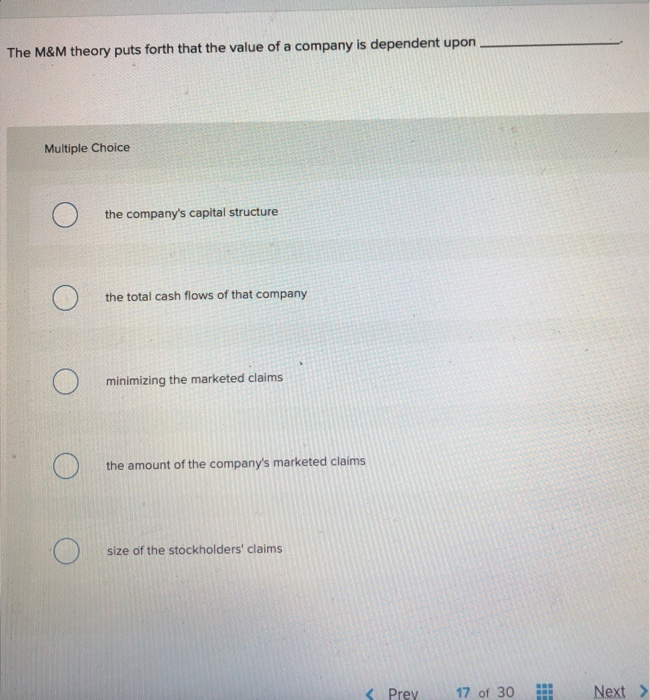 Solved The M&M theory puts forth that the value of a company