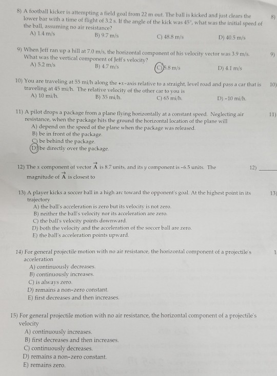 Solved S) A football kicker is attempting a field goal from