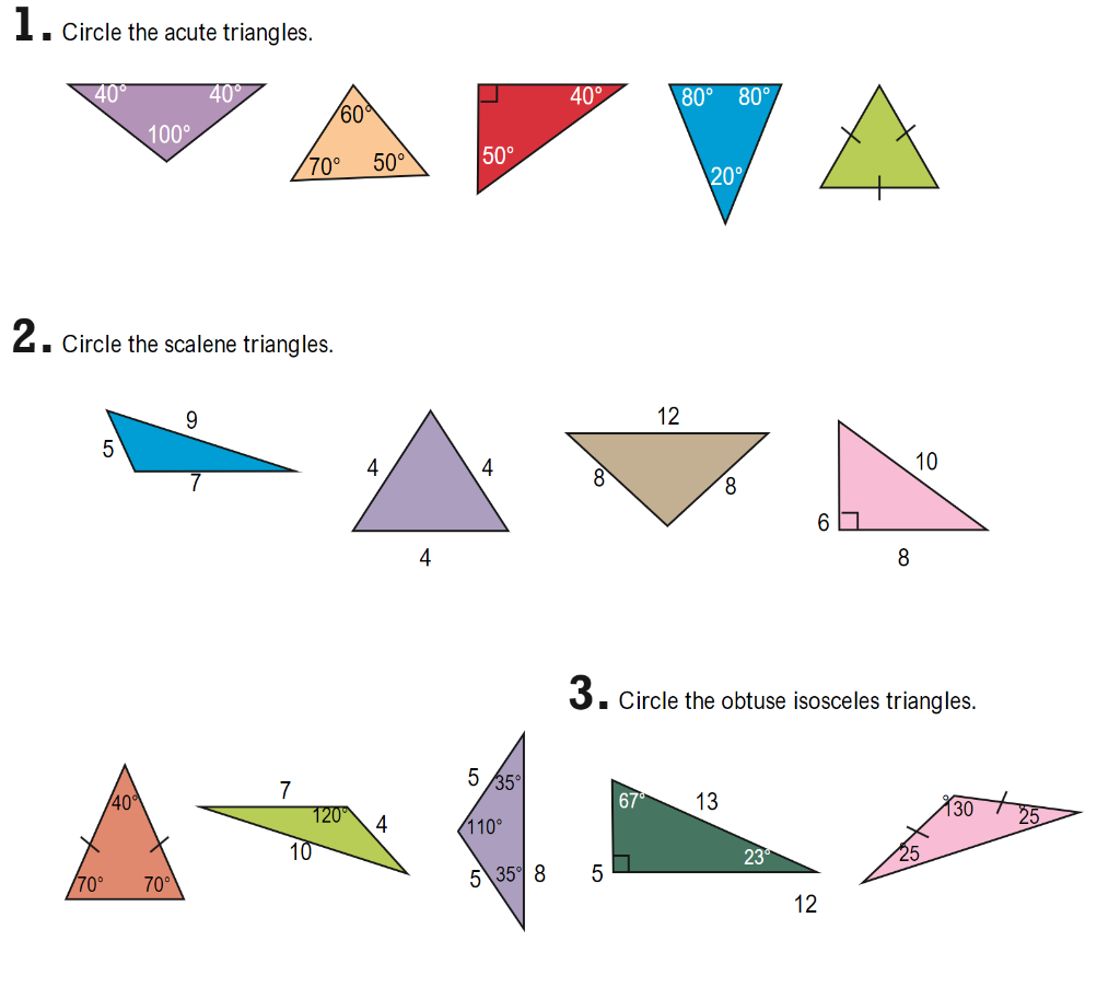 Solved 1. Circle the acute triangles. 2. Circle the scalene