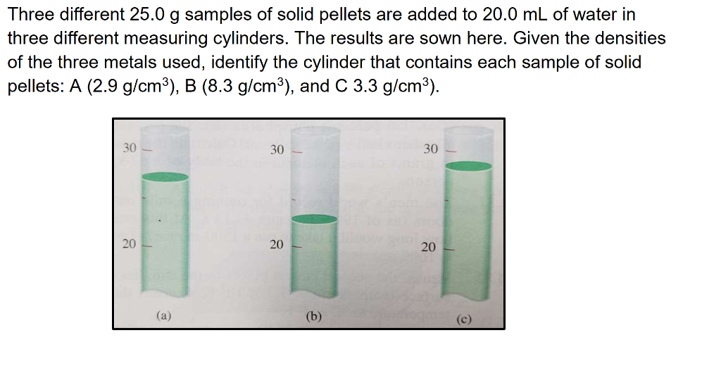 Solved Three different 25.0 g samples of solid pellets are | Chegg.com